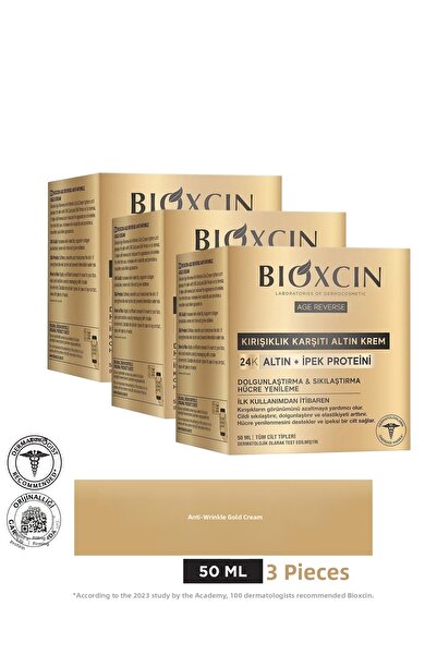 Bioxcin Age Reverse Anti-Wrinkle Gold Cream 50 ml - 24K Gold, Silk Protein, Cell Renewal 3 Pcs