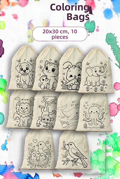 ÇANTAPAK مجموعة من 10 حقائب تلوين بتصميم الحيوانات - حقائب أنشطة تعليمية مقاس...