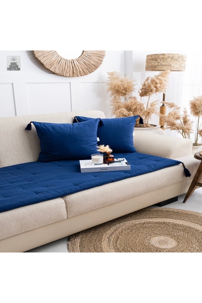 DNC home tekstil Premium Navy Blue Linen Pet-Friendly Sofa Pad (80X180)