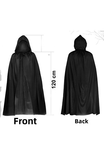 Marsilyan Μαύρο Μακρύ Μανδύα 120 εκ. με Κουκούλα – Στολή για Cosplay και Πάρτ...