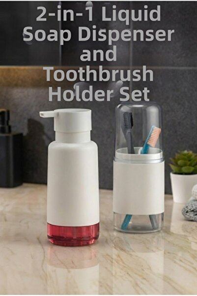 Eco Lounge طقم حمام – حامل صابون سائل وحامل فرشاة أسنان بغطاء