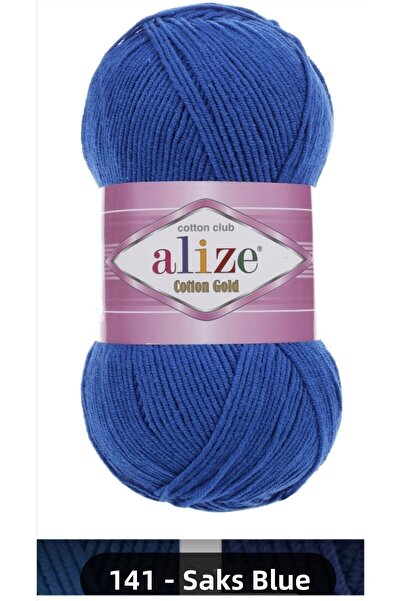 Alize 100 gr 141 Saks Blue Amigurumi Thread - Bumbac tricotat auriu