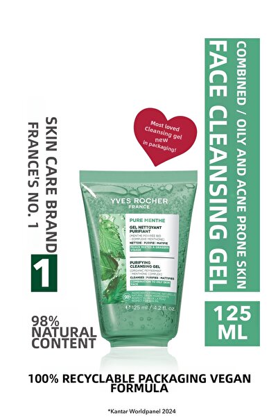 Yves Rocher جل غسول الوجه المنقي من بيور مينث للبشرة المعرضة للتأكسد 125 مل