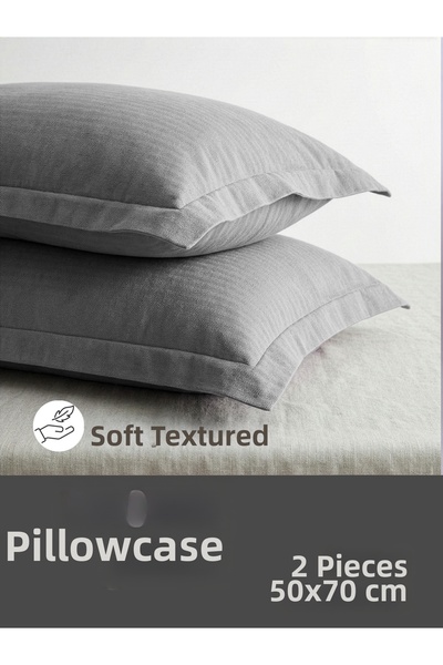 Piyes Home أكسفورد رمادي منقوش، ذو ملمس ناعم، مع غطاء، طقم من قطعتين لأغطية ا...