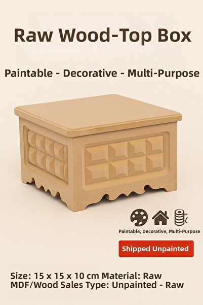Eymen Hobi Raw Wooden Box with Lid 15X15X10 cm |   Paintable Decorative Multi...