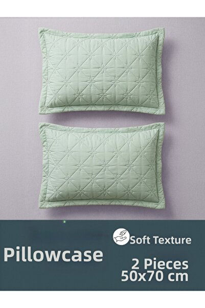 Piyes Home Floral Quilted Oxford Model Flap Water Green 2 Piece Pillowcase