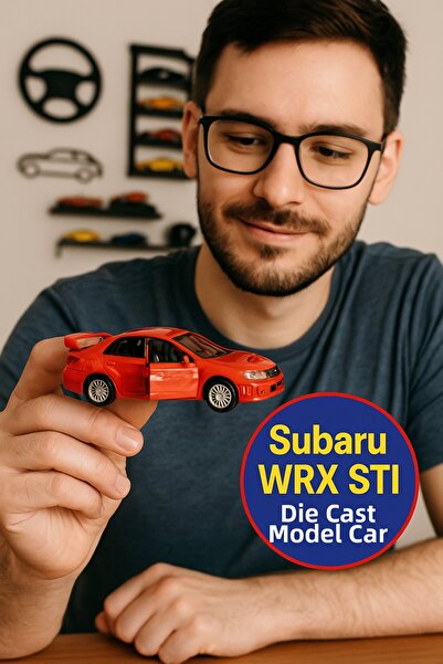 TOYFEST Far East Series Subaru Wrx Sti Red Opening Doors Diecast Pull Drop Metal Model Car 11cm 1:32