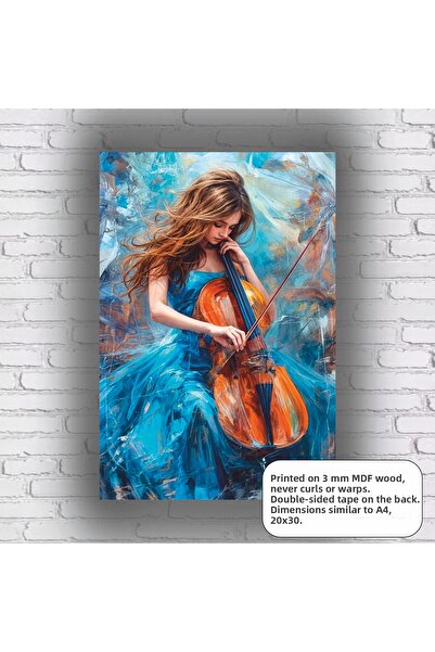 Hayat Poster Music Engraving Cello Playing Woman Aesthetic Art at Mdf Painting Wood Poster