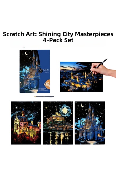 minyaturia Scratch Art Set – Glowing City Artifacts 4 Pieces |   Gift Hobby S...