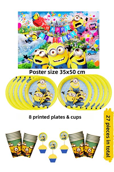 HAPPYLOOPPARTY Minions Themed Birthday Plate, Cup, Banner Set