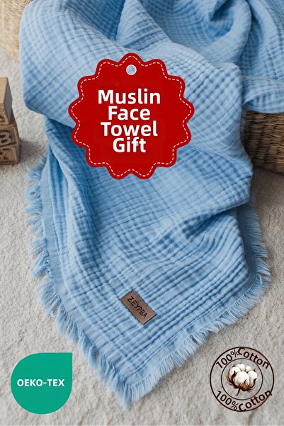 ZEYPBA بطانية موسلين بيبي بلو 100% قطن 4 طبقات موسلين للأطفال والرضع 110x110 سم