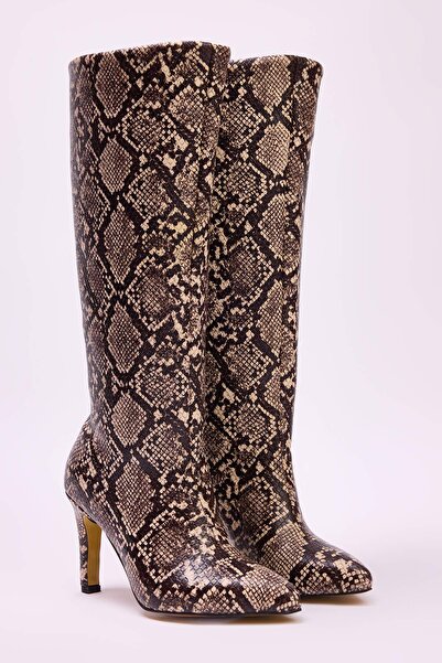 TRENDYOL SHOES Multicolored Animal Patterned Women's 9.5 cm Heeled Boots Takaw26Cz00034