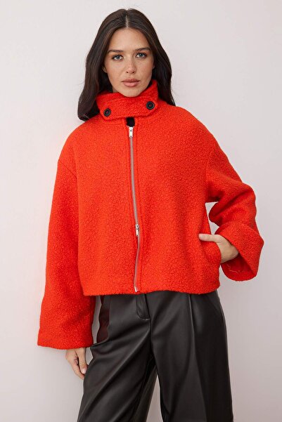 Trendyol Collection Piros vékony kabát - gallér részlet, Boucle modell TWOAW25MO00086