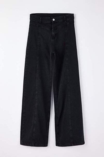 Trendyol Collection Black High Waist Stitching Detail Wide Leg Wide Leg Jeans Twoss26Je00024
