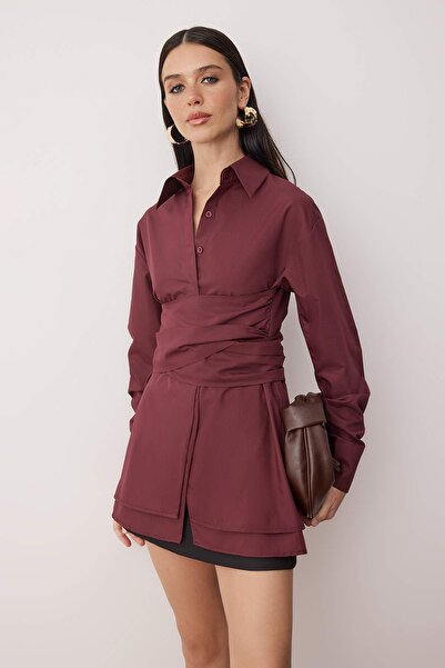 Trendyol Collection Burgundy Waist Fitted Ruched Detail Stylish New Year Shirt Tpraw26Go00002