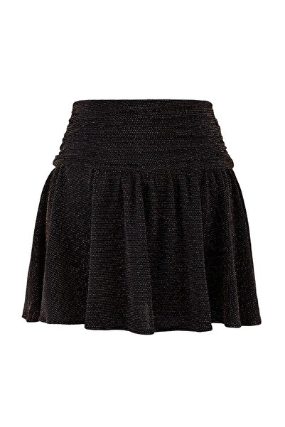 Trendyol Collection Gold Short/Super Mini Glitter Knitted Lined Party Shorts Skirt Tprss26Et00002