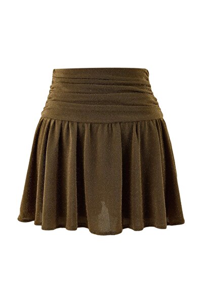 Trendyol Collection Khaki Short/Super Mini Glitter Knitted Lined Party Shorts Skirt Tprss26Et00002