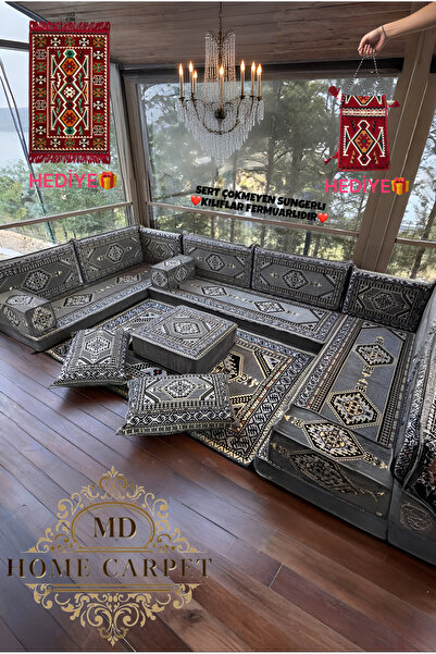mdhomecarpet Şark Köşesi Takımı %100 Yerli Üretim | Özel Dokuma Kumaş | 10 cm Çökmeyen Sünger Minder