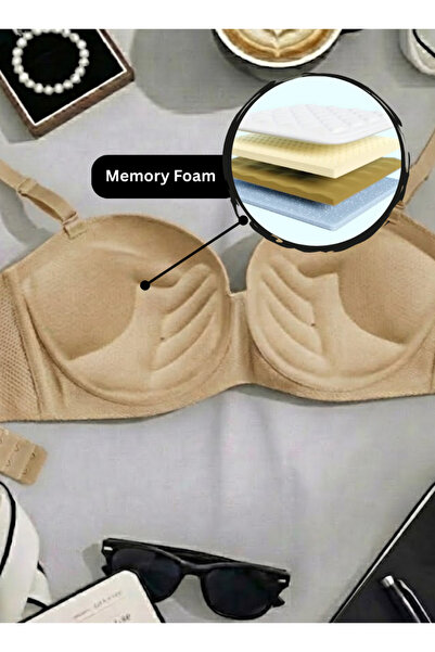 Comfort Women’s Padded Striped Memory Foam Bra – Non-Wired Everyday Fit – Beige