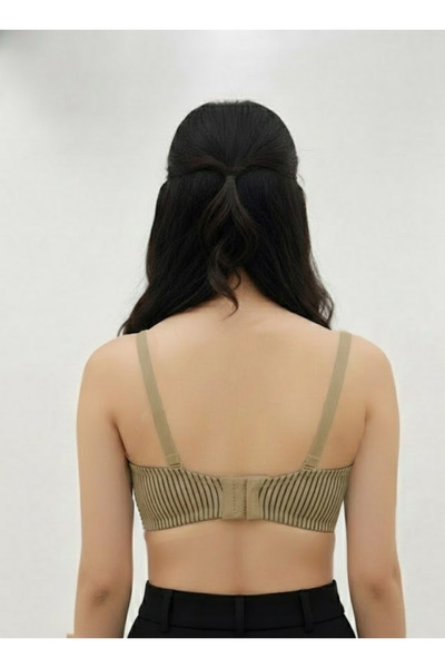 Comfort Women’s Padded Striped Memory Foam Bra – Non-Wired Everyday Fit – Beige