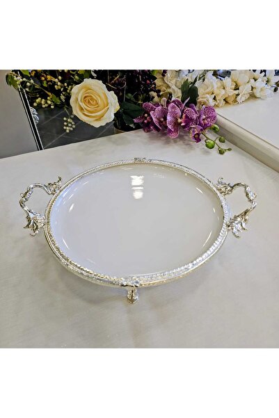 MaviDamla Cast Edge Frame Footed Porcelain Presentation Plate 25 cm Silver