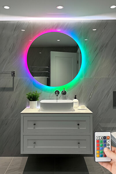 Digital Yuvarlak Rgb Led Işıklı Ayna – Dekoratif, Banyo Ve Makyaj Için Sınırsız Renk (50–80 Cm)