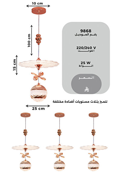 best power Modern LED Round Ceiling Chandelier Light 9868 — 25W, 25cm, Adjustable 100cm Cord