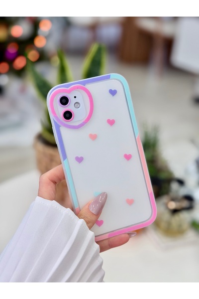 Go Aksesuar Iphone 11 Uyumlu Antişok (12 Görünümlü Köşeli) Kalp Kamera Tasarımlı Silikon Kamera Korumalı Kılıf