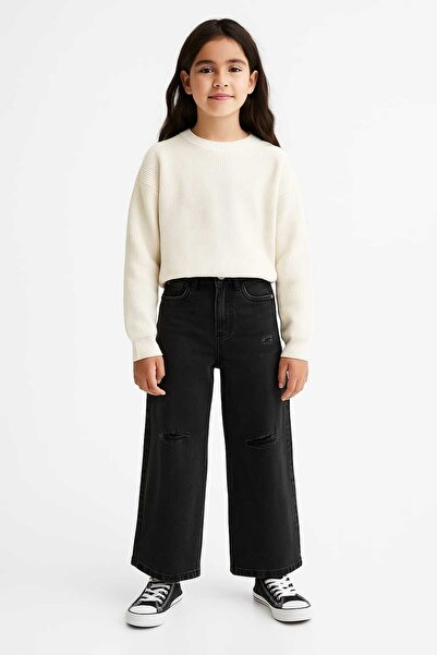 lumobella kıds Genel Markalar KızÇocuk Denim Bol Paça Kot Pantolon Yırtık (ayarlanabilir Bel) Extreme WideLeg Jeans