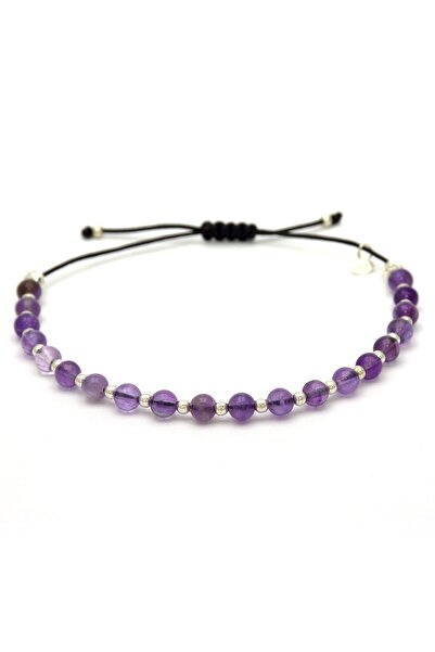 Safir Jewellery Ametist Doğal Taşlı 925 Ayar Gümüş Toplu Makrome İpli Kadın B...