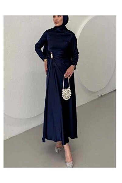 Modamorfo Draped Straight Satin Dress -Laci