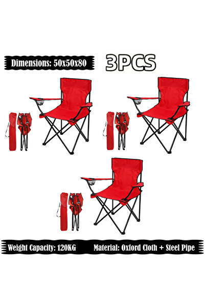 Generic Folding Camping Chair with Armrests and Cup Holder, Foldable Beach And Garden Chair (Pack Of 3)