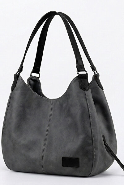 Cappadocia Vintage Geantă de umăr casual din piele PU gri antracit fumurie pentru femei Myra Geantă de mână moale