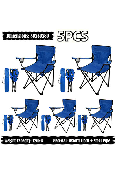 Generic Folding Camping Chair with Armrests and Cup Holder, Foldable Beach And Garden Chair (Pack Of 5)
