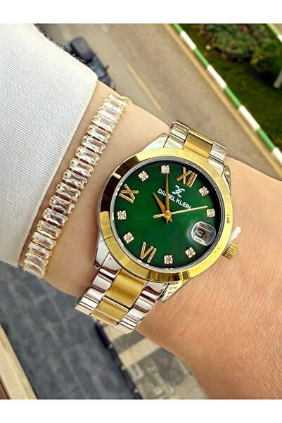 Daniel Klein İç Kadranı Yeşil Gold Gümüş Renk Kadın Kol Saati Ve Bileklik