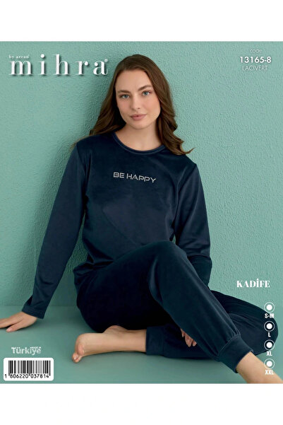 Mihra 13165-8 Lacivert Bee Happy Paçası Lastikli Kadife Pijama Takım