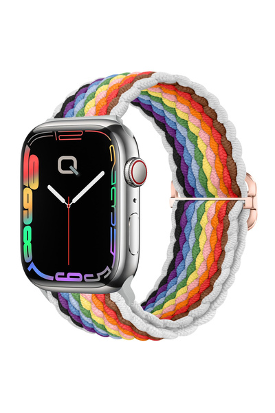 Quse حزام شبكي قابل للتعديل متوافق مع ساعة Apple مقاس 41 مم/40 مم/38 مم وسلسلة 10/11 مقاس 42 مم - قوس قزح