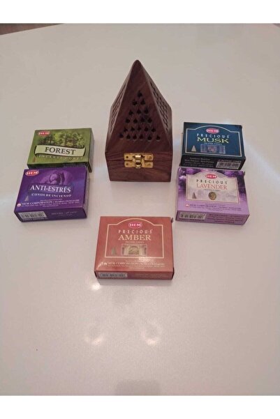 Genel Markalar Ahşap Konik Buhur Tütsü Yakma Kutusu Ve 5 Li Konik Buhur Seti8...