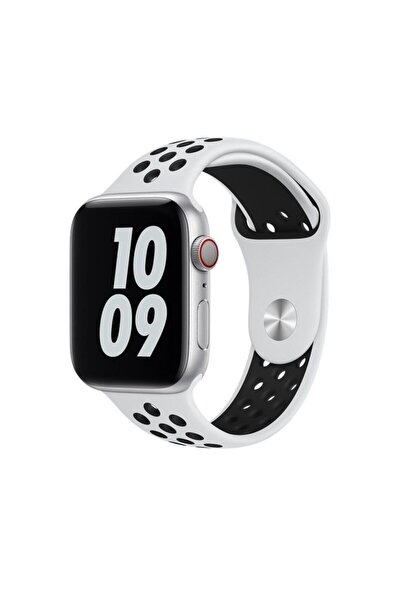 Melikzade Perforated Silicone Apple Watch Compatible Band – White/Black (46/45/44mm & Series 1-3 42mm, M/L)