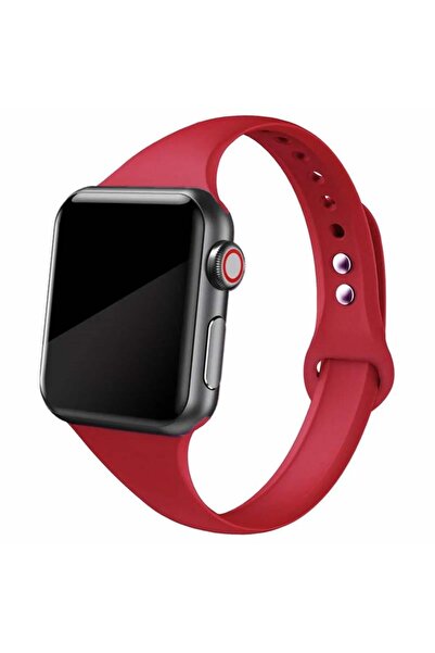 Quse Apple Watch İnce Silikon Kordon – Vişne – 46mm/45mm/44mm & Series 1-3 42...