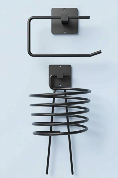 BUSEMSİ HOME Yapışkanlı Siyah Fön Makinesi Askısı Tuvalet Wc Kağıdı Askısı Tu...