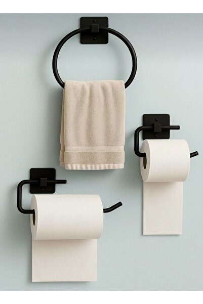 BUSEMSİ HOME Yapışkanlı Siyah Rulo Havluluk Wc Kağıtlık Ve Yuvarlak Havluluk ...