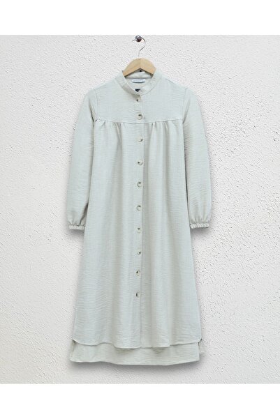 Modamorfo Hakim Collar Buttoned Linen Tunic - Beige