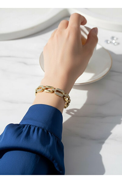 Store Xuping Halka Detaylı Taşlı Gold Çelik Bileklik - 17+2CM