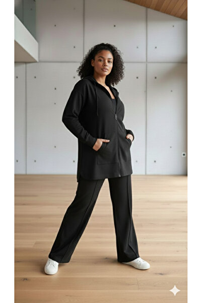 Curly Black Modal Fabric Zippered Suit