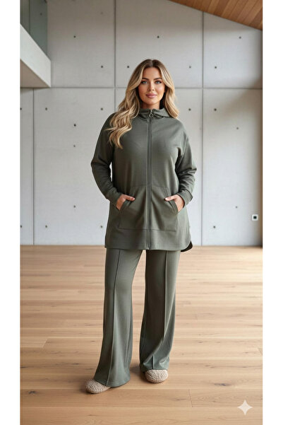 Curly Khaki Modal Fabric Zippered Suit