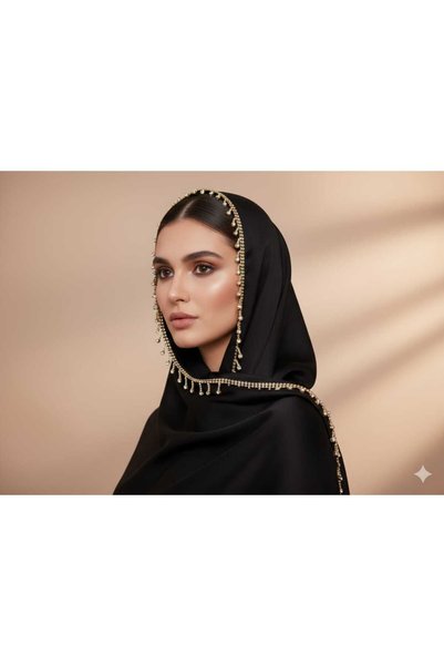 ALLURİNG THE BETTER ONE Design Evening Dress with Striped Stone Around the Shawl Black Gold Color with Stones