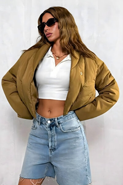 LA PANTE Kadın Mont Şişme Kadın Mont Önden Çıtçıtlı Bel Lastikli Crop Kışlık ...