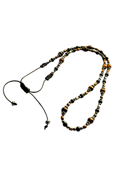 ayrestyle قلادة رجالية من الحجر الطبيعي - عين النمر، العقيق الأسود، الهيماتيت...