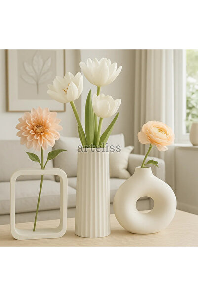 Arteliss Üçlü Midi Beyaz Vazo Seti | Dekoratif İskandinav Tasarım